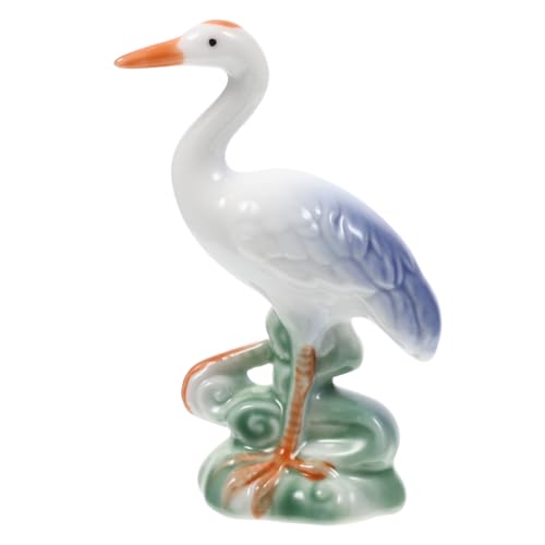 ULTECHNOVO Ceramic Crane Figurine Ornament 1PCS Cute Animal Statue for Desktop Decoration Rustic Style Home Decor Aesthetically Pleasing Ceramic Craft
