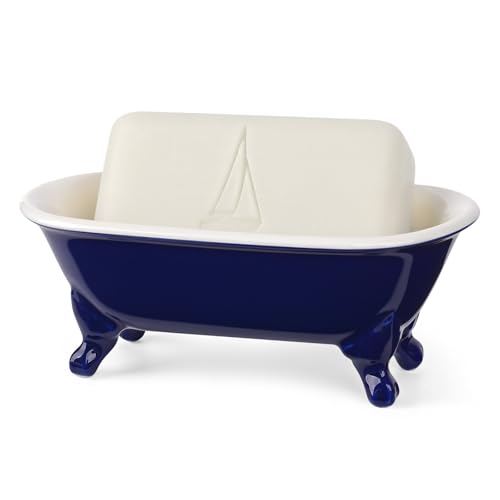 6.5" Ceramic Mini Decorative Clawfoot Bathtub Bar Soap Dish, Kitchen Sponge Holder and Shower Tray for Bathroom, 1 Pack(Navy Blue) - color: Navy Blue
