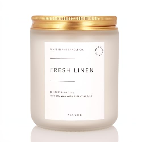 Fresh Linen Scented Candle for Home Scented 50+ Hrs Long Lasting100% Natural Soy Wax Clean Linen | Candle Gifts for Women Men Highly Scented House Warming Gifts - color: Fresh Linen