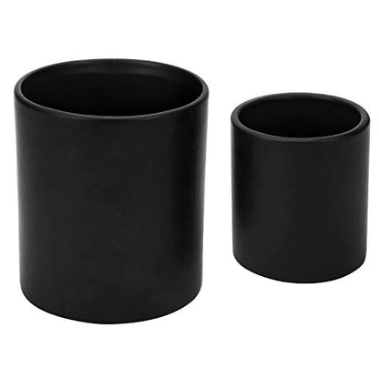 MyGift Set of 2 Black Ceramic Utensil Holder Kitchen Canister Cooking Tools Crock, Large and Small Countertop Silverware Caddy