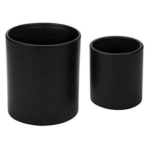 MyGift Set of 2 Black Ceramic Utensil Holder Kitchen Canister Cooking Tools Crock, Large and Small Countertop Silverware Caddy