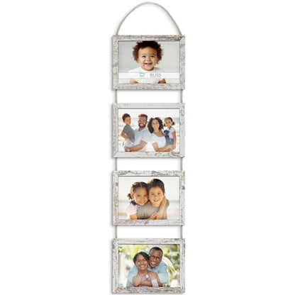 5x7 Wall Hanging Picture Frames Collage with 4 Openings - Distressed White - Casual Style Engineered Wood Frames - Wall Mount Only - Bliss Collection - color: Distressed White, size: 5x7