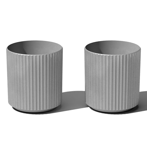 Veradek Demi Series Planter - Large Round Outdoor Planter | Made From a Durable Plastic-Stone Composite With Pre-Drilled Drainage Holes. Modern Porch/Patio Décor - color: Gray, size: 12 inch - 2 Pack