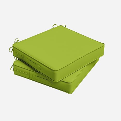 Outdoor Chair Cushion 17 x 16 x 3 Inches Patio Furniture Outdoor Waterproof Seat Cushion, Patio Chair Cushion with Handles and Ties, Square Dining Chair Cushion Set of 2, Grass Green - color: Grass Green, size: 17×16×3 in