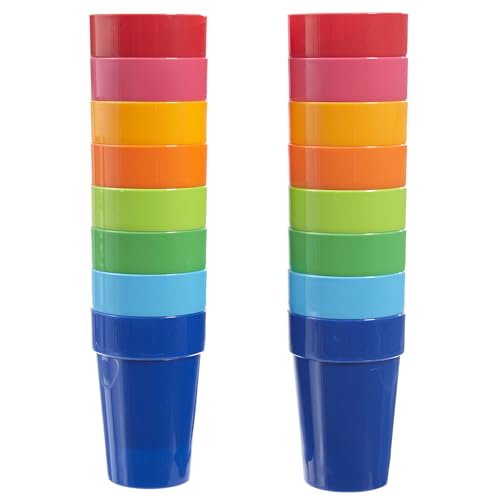 US Acrylic Spectrum Unbreakable Plastic 10 ounce Stackable Juice Tumblers in 8 Assorted Colors | Set of 16 Kids Drinking Cups | Reusable, BPA-free, Made in the USA, Top-rack Dishwasher Safe