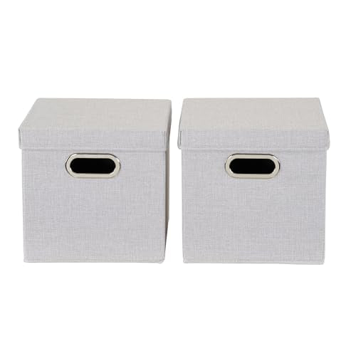 Household Essentials 804-1 Café Cube Bin Storage Set with Lids and Handles | 16 Pack | Silver Linen - size: (Pack of 16)
