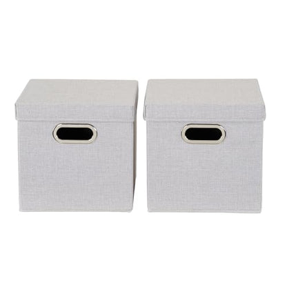 Household Essentials 804-1 Café Cube Bin Storage Set with Lids and Handles | 16 Pack | Silver Linen - size: (Pack of 16)