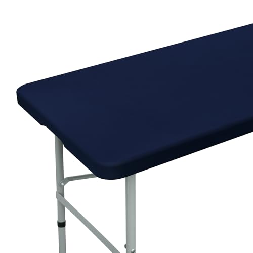 Fitted Rectangle Tablecloth 24 x 48 Inch Elastic Table Cloth for 4ft Table, Stretch Spandex Table Cover Navy Washable Polyester Table Top Cap Cover for Dining Picnic Camping Indoor and Outdoor - color: Navy, size: 48" x 24" (Rectangular)