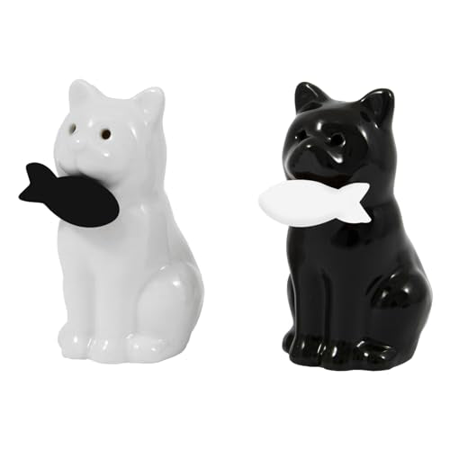 Fisura - Original salt and pepper shaker "cat". Salt and pepper set for the table in the shape of a cat. Set of ceramic salt and pepper shakers. 2 pieces. 1,97 x 3,54 - color: Cat
