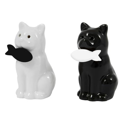 Fisura - Original salt and pepper shaker "cat". Salt and pepper set for the table in the shape of a cat. Set of ceramic salt and pepper shakers. 2 pieces. 1,97 x 3,54 - color: Cat
