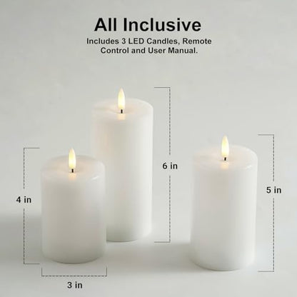 Stmarry White Flameless Candles with Remote and Timer, Real Wax Made LED Pillar Candles Battery Operated with 3D Flickering Flame - 3" x 4",5",6" - Set of 3 - color: White