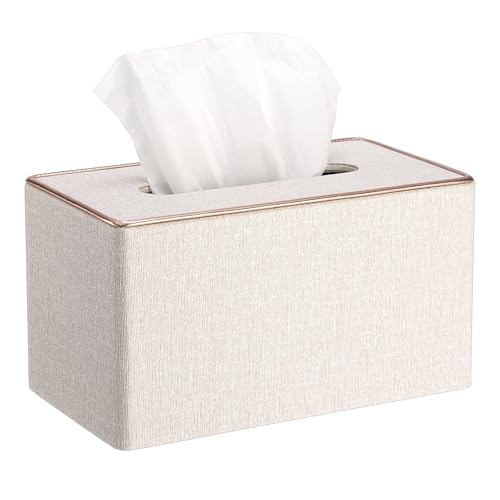 Sumnacon Large Tissue Box Cover Rectangle,Magnetic Bottom Tissue Box Holder | Decorative Linen Tissue Box Cover Rectangular with Gold Grim Fits Bathroom Toilet Bedroom Living Room,Table,Office,Car,Beige - color: Beige With Rose Gold Trim, size: Large
