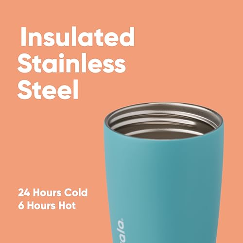 Owala SmoothSip Slider Insulated Stainless Steel Coffee Tumbler, Reusable Iced Coffee Cup, Hot Coffee Travel Mug, BPA Free 12 oz, Grey/Blue (Beachy Breeze) - color: Beachy Breeze, size: 12 Ounces, style: No Handle