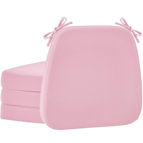 Dining Chair Cushions, Pink, 17"x16", Set of 4 | 2" Cooling Gel High-Density Foam, Chair Pads with Ties, Non-Slip Bottom, Removable Washable Cover, For Dining and Kitchen - color: Pink, size: 4 Count (Pack of 1)