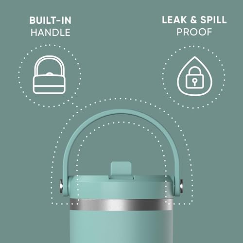 Hydrapeak Nomad 32oz Stainless Steel Insulated Travel Tumbler with Handle & Straw Lid, Leakproof, Cupholder Friendly, Back to School, College Dorm, Gym & Everyday Hydration, Cold 24 Hours (Pale Sage) - color: Pale Sage
