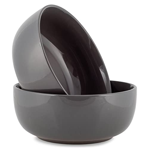 Elanze Designs Bistro Glossy Ceramic 8.5 inch Large Serving Bowls Set of 2 - Perfect for Multiple Everyday Uses: Pasta, Salad, Ramen, Soup, Popcorn, Noodles, Cereal and Mixing Bowls, Charcoal Grey - color: Charcoal Grey, style: 8.5 inch Pasta