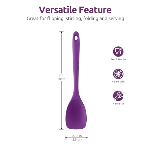 U-Taste 600ºF High Heat 9in Silicone Kitchen Tong and 600ºF Heat Resistat Spatula Spoon Flexible Silicone Cooking Scoop Spoonula (Purple)