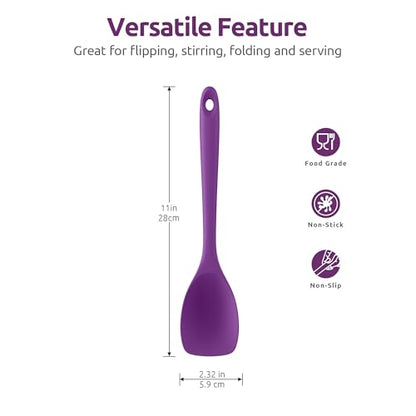 U-Taste 600ºF High Heat 9in Silicone Kitchen Tong and 600ºF Heat Resistat Spatula Spoon Flexible Silicone Cooking Scoop Spoonula (Purple)