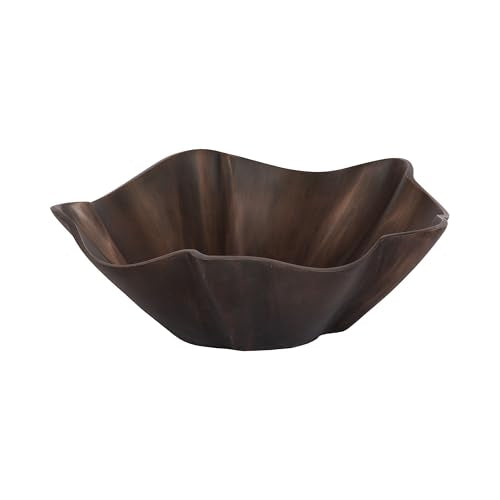 Kate and Laurel Flutte Scalloped Decorative Metal Serving Bowl; 10 x 10 x 3; Bronze; Modern Wavy Fruit Bowl for Kitchen Counter or Use as Tabletop Storage for an Entryway Table