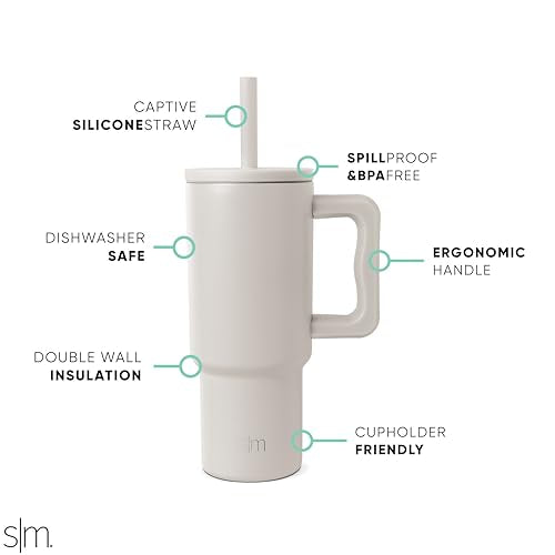 Simple Modern Kids 24 oz Tumbler with Handle and Silicone Straw Lid | Spill Proof and Leak Resistant | Reusable Stainless Steel Bottle | Gift for Kids Boys Girls | Trek Collection | Almond Birch | Trek Kids Water Bottle, Toddler Cup | Insulated Stainless