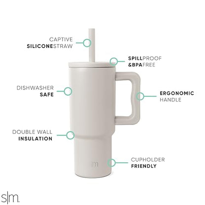 Simple Modern Kids 24 oz Tumbler with Handle and Silicone Straw Lid | Spill Proof and Leak Resistant | Reusable Stainless Steel Bottle | Gift for Kids Boys Girls | Trek Collection | Almond Birch | Trek Kids Water Bottle, Toddler Cup | Insulated Stainless