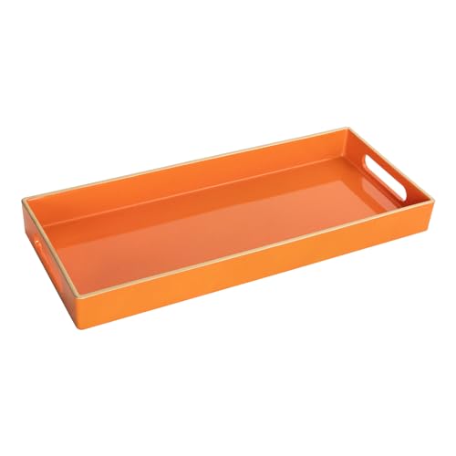 Orange Bathroom Tray, Rectangular Toilet Tank Trays with Handles | Modern Narrow Countertop Trays, Plastic Decorative Trays, Perfume Organizer Trays for Dresser, Kitchen, 13.8" x 6" x 1.57" - color: Orange