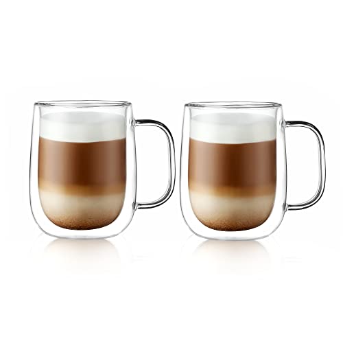 CNGLASS Large Double Wall Glass Coffee Mug 15.2oz,Clear Insulated Glass Espresso Cup with Big Handle,set of 2 - color: 15.2oz(2-pack)