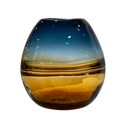 Glass Handmade Decorative Vase Ombre Centerpiece Vase with Yellow Base, Flower Vase for Home Decoration (Low vase) - size: low vase