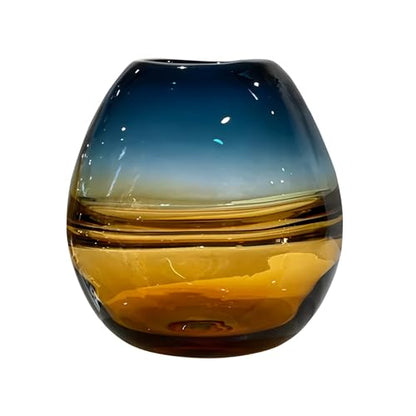Glass Handmade Decorative Vase Ombre Centerpiece Vase with Yellow Base, Flower Vase for Home Decoration (Low vase) - size: low vase