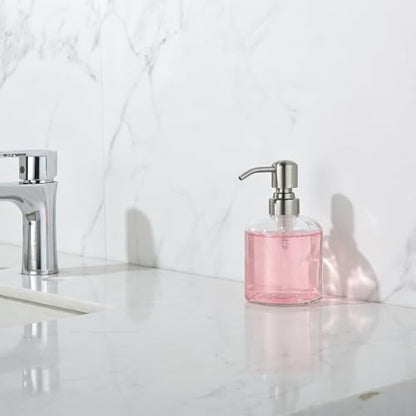Clear Glass Soap Dispenser, 11 Oz Boston Round Bottle Dispenser with Stainless Steel Pump, Refillable Kitchen & Bathroom Countertop Dish Soap Dispenser, Brushed Nickel - color: Brushed Nickel