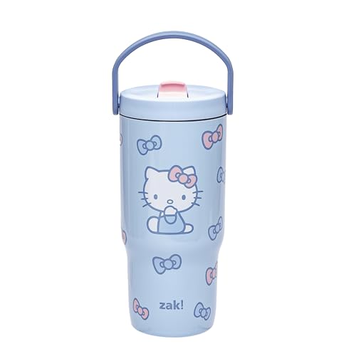Zak Designs Hello Kitty Siply 20oz Leak-Proof Straw Insulated Tumbler | BPA Free, Stainless Steel, Handle, Cupholder Friendly, Dishwasher Safe, Kids Water Bottle, Reuseable For School, Home, Travel - color: Hello Kitty