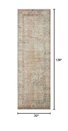 Loloi Margot Antique/Sage 2'-6" x 11'-6" Runner Rug | MAT-01 CloudPile™ Printed Approx. 3x12 Ivory / White Hallway Entryway Kitchen, Timeless, Classic, Plush, Runner Rug - color: Antique / Sage, size: 2'6" x 11'6" (Rectangular)
