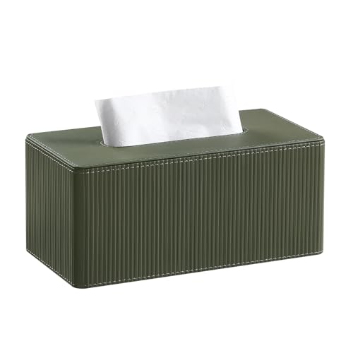 PU Leather Tissue Box Cover Rectangle Tissue Box Holder Rectangular | Magnetic Bottom, Decorative Modern Design, Aesthetic Stripes, For Bathroom, For 120(3-Ply)/160(3-Ply) Tissue Box - color: Green