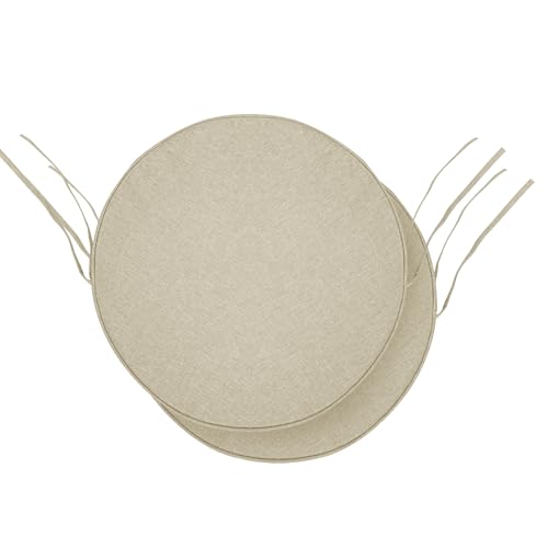 Outdoor Round Chair Cushions 15 Inch, Set of 2, Beige | Fade-Resistant, Water-Resistant, Bistro Chair Seat Pads for Porch Garden Balcony Patio Furniture Stools, Non-Slip Bottom - color: Beige, size: Dia. 15" 2 Pack