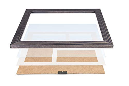 Rustic Solid Wood Square Collage Photo Frame 12x12 inch – Display Four (4) 4x6 inch Pictures with Mat Wall Tabletop - Grey - color: Grey