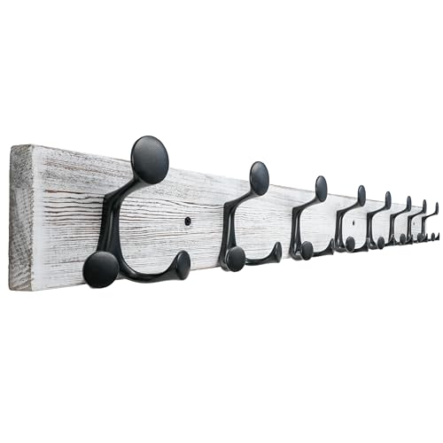 SKOLOO 43-Inch Wood Coat Rack Wall Mount with 8 Triple Hooks - Ideal for Family Entrances, Classrooms, and Pet Supplies Storage - Perfect Coat Hooks for Wall,Distressed White Wash - color: Distressed White Wash, size: 43 inch