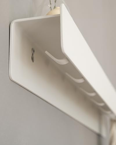 Kazai. Coat Rack Wall Mount 'Kian' | Modern Coat Rack with Hidden Hooks and Shelf | Designer Metal Wall Mounted Clothes Hook | Heavy Duty Entryway Wall Hanger | White - size: 8 Hooks