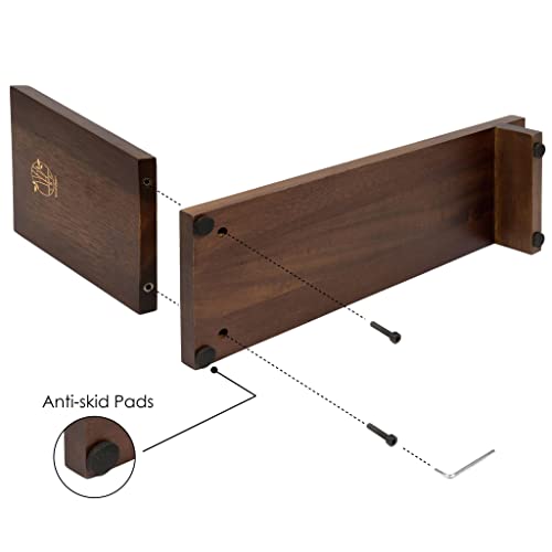 S&A WOODCRAFT Desktop Wood Bookshelf Wooden Bookend, Acacia Desk Organizer Shelf and Display Rack with Book Ends, Storage Shelf Bookcase for Office, Home Decor, Kitchen Countertop, Walnut Brown