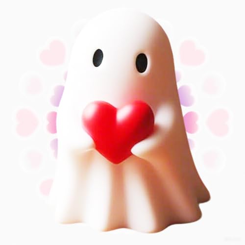 [Sweet Ghost] Cute Ghost Holding Heart Desk Ornament - Heartwarming Gift for Girlfriend/BFF/Friends, Halloween & Valentine's Day Home Decor - color: Gray