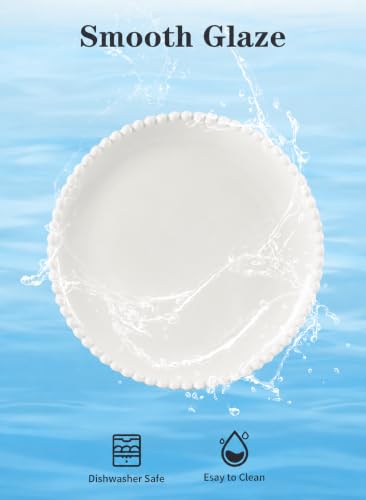 7.5" White Porcelain Beaded Appetizer Plates Set of 10 | Round Shape,Ceramic,Small Dinner Serving Dishes, for Dessert, Snack, Ice Cream, Waffles, Microwave, Dishwasher, Oven Safe - size: 7.5 Inch - 10P