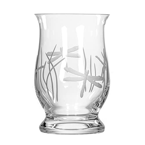 Rolf Glass Dragonfly Glass Hurricane Candleholder | 8-inch Engraved Hurricane Vase | Lead-Free Glass | Diamond-Wheel Engraved | Multi-use Pillar Candle Holder and Flower Vase - color: Hurricane Vase