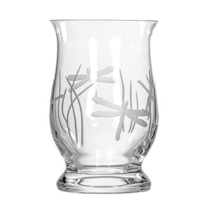 Rolf Glass Dragonfly Glass Hurricane Candleholder | 8-inch Engraved Hurricane Vase | Lead-Free Glass | Diamond-Wheel Engraved | Multi-use Pillar Candle Holder and Flower Vase - color: Hurricane Vase