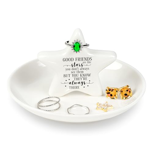 PUDDING CABIN Best Friend Gift - Good Friends are Like Stars Ceramic Jewelry Dish, Star-Shaped Ring Holder for Vanity, Friendship Gift for Women, BFF, Sister - style: Start Friend
