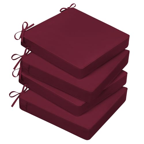 Basic Beyond Outdoor Chair Cushions for Patio Furniture, Waterproof Outdoor Seat Cushions Set of 4 18 x 18, Patio Chair Cushions Set of 4 with Ties and Handle, Burgundy - color: Burgundy, size: 18x18x3