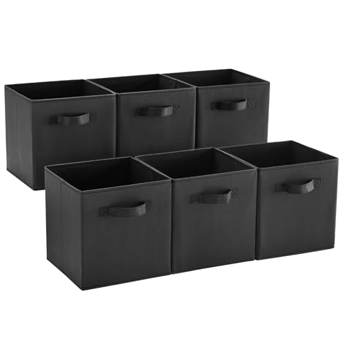 MAX Houser 6 Pack Foldable Fabric Storage Bins with Dual Handles, Black | 6 pack cloth storage bins with dual carry handles, Foldable Storage Cubes Organizer Baskets, ideal for home bedroom closet - color: 15 black