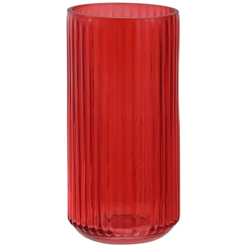 Ribbed Glass Vase,Flower Vase for Bouquet, Red Glass Vases for Flowers, Modern Vases for Living Room, Bathroom, Dining Table, Office, Wedding, Centerpieces, 8 Inches - color: Red, size: Medium