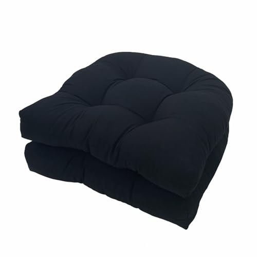 2 Pack Patio Chair Cushion 19x19x3 Inch Indoor & Outdoor Chair Cushions Waterproof Seat Cushion for Patio Furniture Tieless Anti-Slip Tufted Chair Cushion(Black) - color: Black