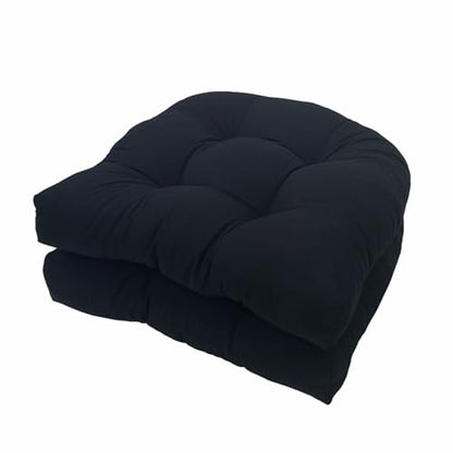 2 Pack Patio Chair Cushion 19x19x3 Inch Indoor & Outdoor Chair Cushions Waterproof Seat Cushion for Patio Furniture Tieless Anti-Slip Tufted Chair Cushion(Black) - color: Black