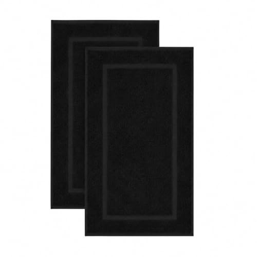 SALBAKOS 2-Piece 100% Turkish Cotton Bath Mat Towel, 20x34 inch, Black | Bathroom Floor Towels, Thick Soft Most Absorbent Quick-Dry Durable Large Size Foot Rug, Premium Hotel Quality Made in Turkey - color: Black, size: 2 Bath Mats
