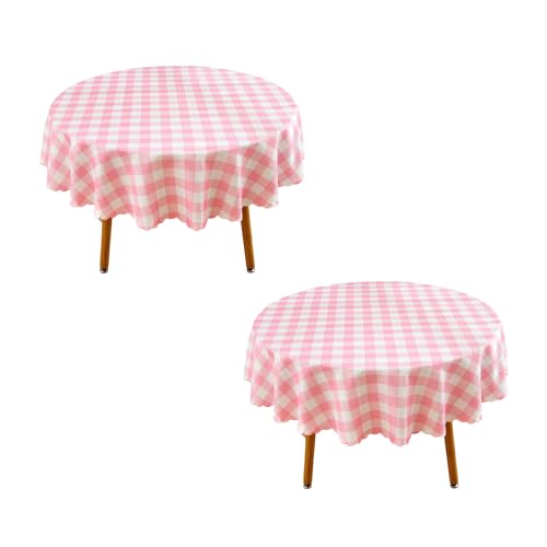 MANGATA CASA Baby Pink Gingham Round Tablecloth-2Pcs Checkered Table Cloth Waterproof Kitchen & Table Linens-Polyester Buffalo Plaid Wrinkle Free Table Cover(Baby Pink 60" Round-2Pack) - color: Baby Pink, size: 60R inch/2 pack